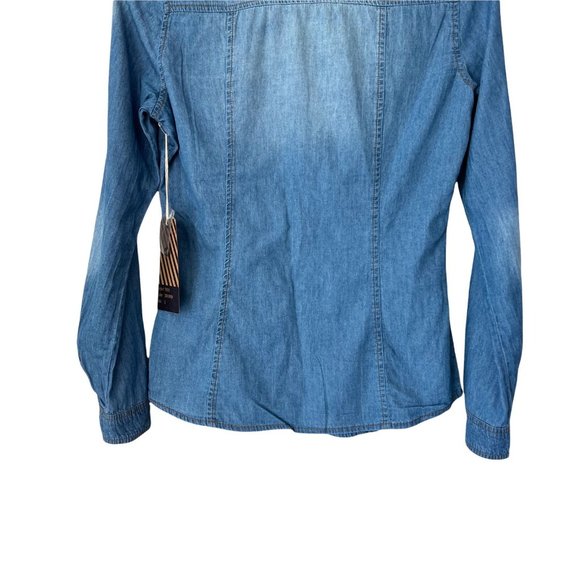 Ci Sono Womens Blue Dark Wash Long Sleeve Collared  Denim Button Up Shirt Size S - Picture 5 of 12